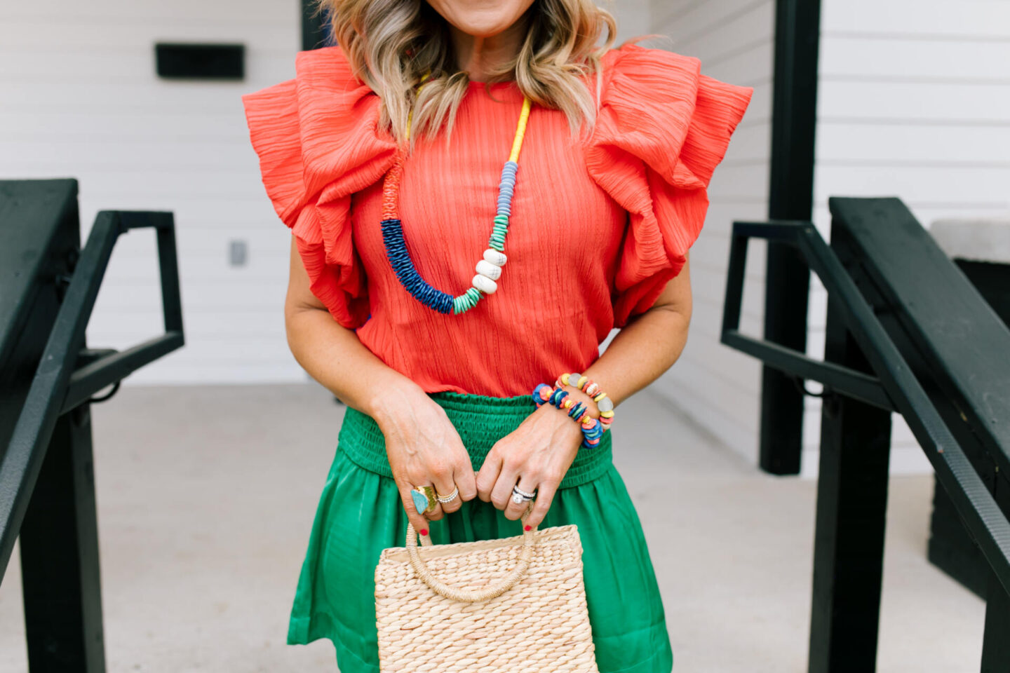 Memorial Day Sales by popular Nashville life and style blog, Hello Happiness: image of Natasha Stoneking wearing a Accessory Concierge lovely day necklace, dock of the bay bracelet, Santeria bracelet and mesa ring.