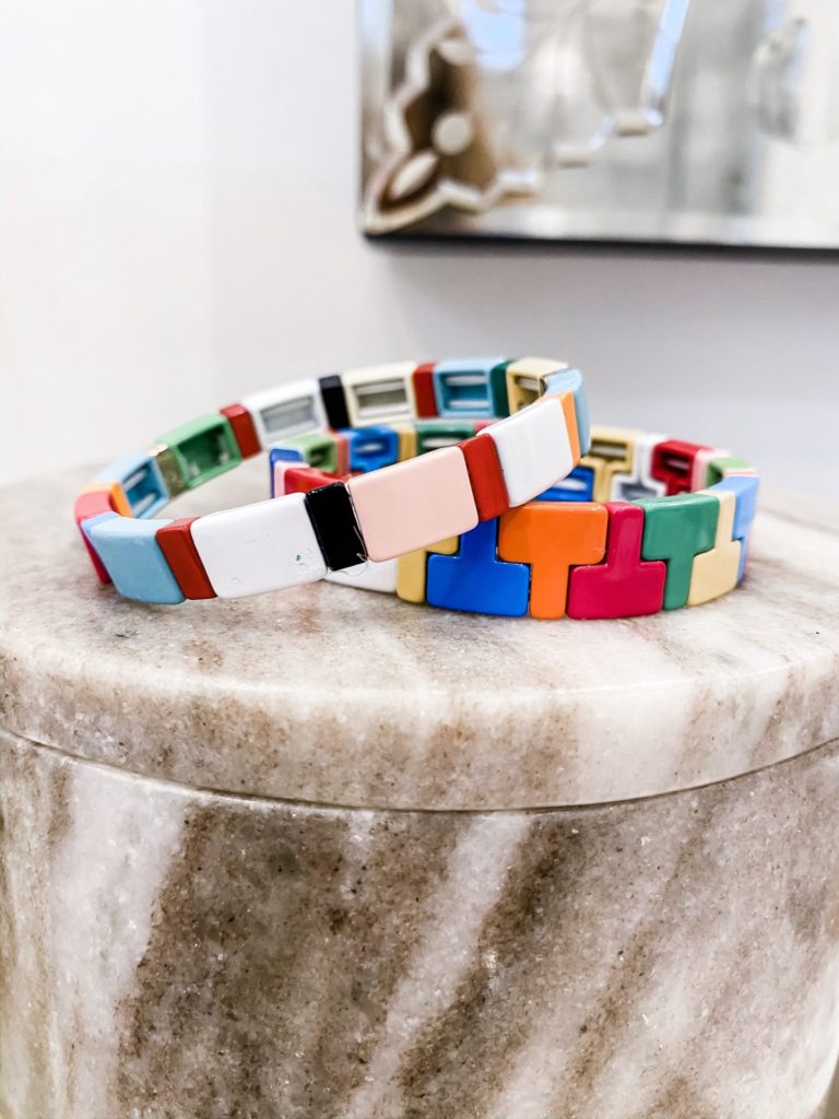 Top Amazon Products by popular Nashville life and style blog, Hello Happiness: image of a pair of Amazon PHALIN Enamel Tile Bracelets.