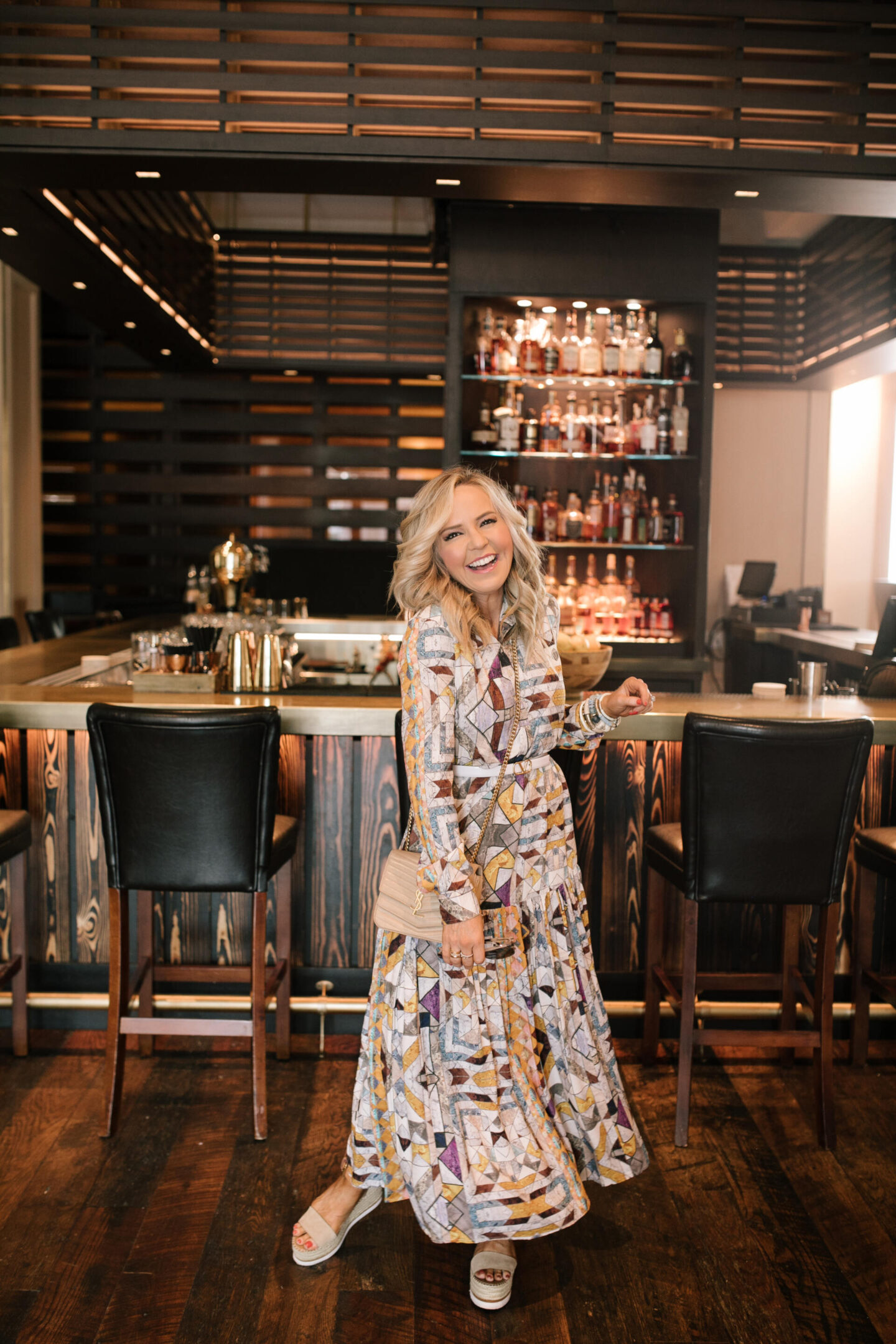 Maxi Dress by popular Nashville fashion blog, Hello Happiness: image of Natasha Stoneking wearing a flounce abstract maxi.