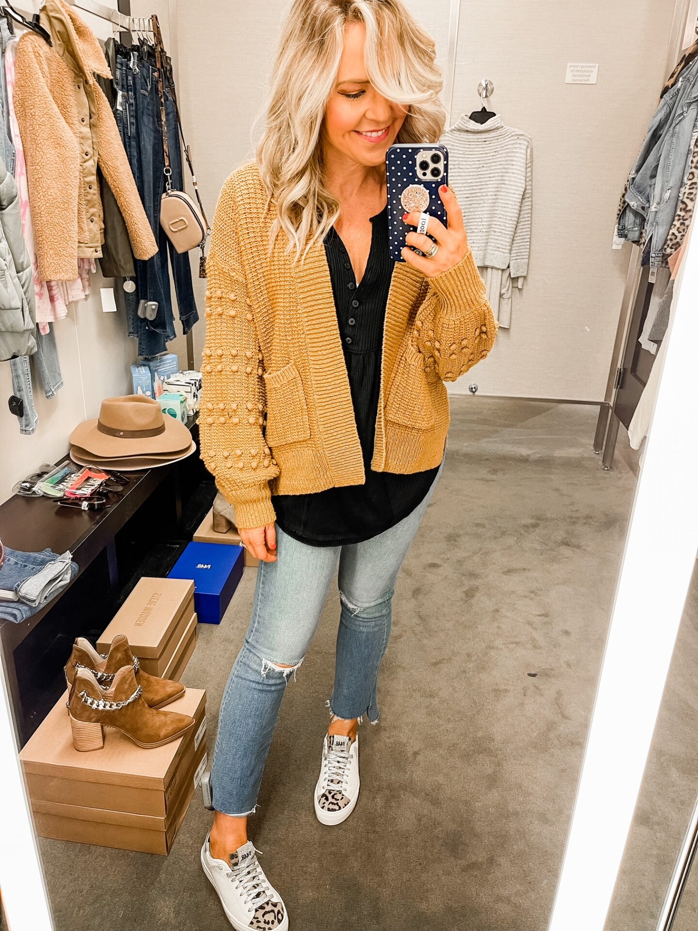 Nordstrom Anniversary Sale by popular Nashville fashion blog, Hello Happiness: image of Natasha Stoneking wearing a Nordstrom Madewell bubble cardigan sweater.