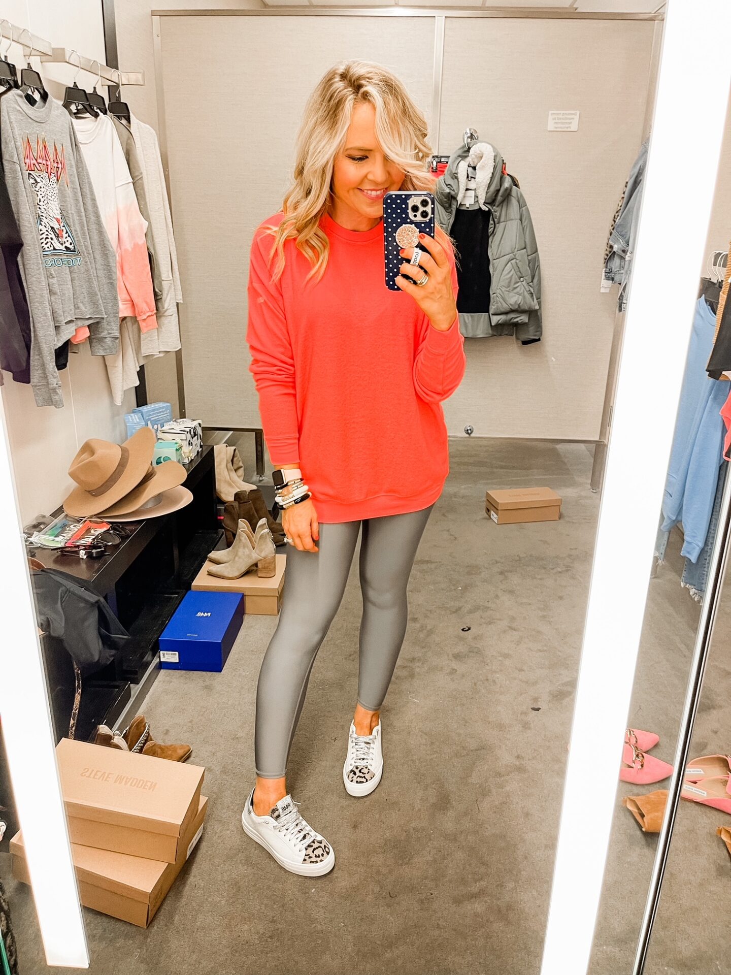 Nordstrom Anniversary Sale by popular Nashville fashion blog, Hello Happiness: image of Natasha Stoneking wearing a Nordstrom all soho pullover, airlift leggings, and p448 sneakers. 