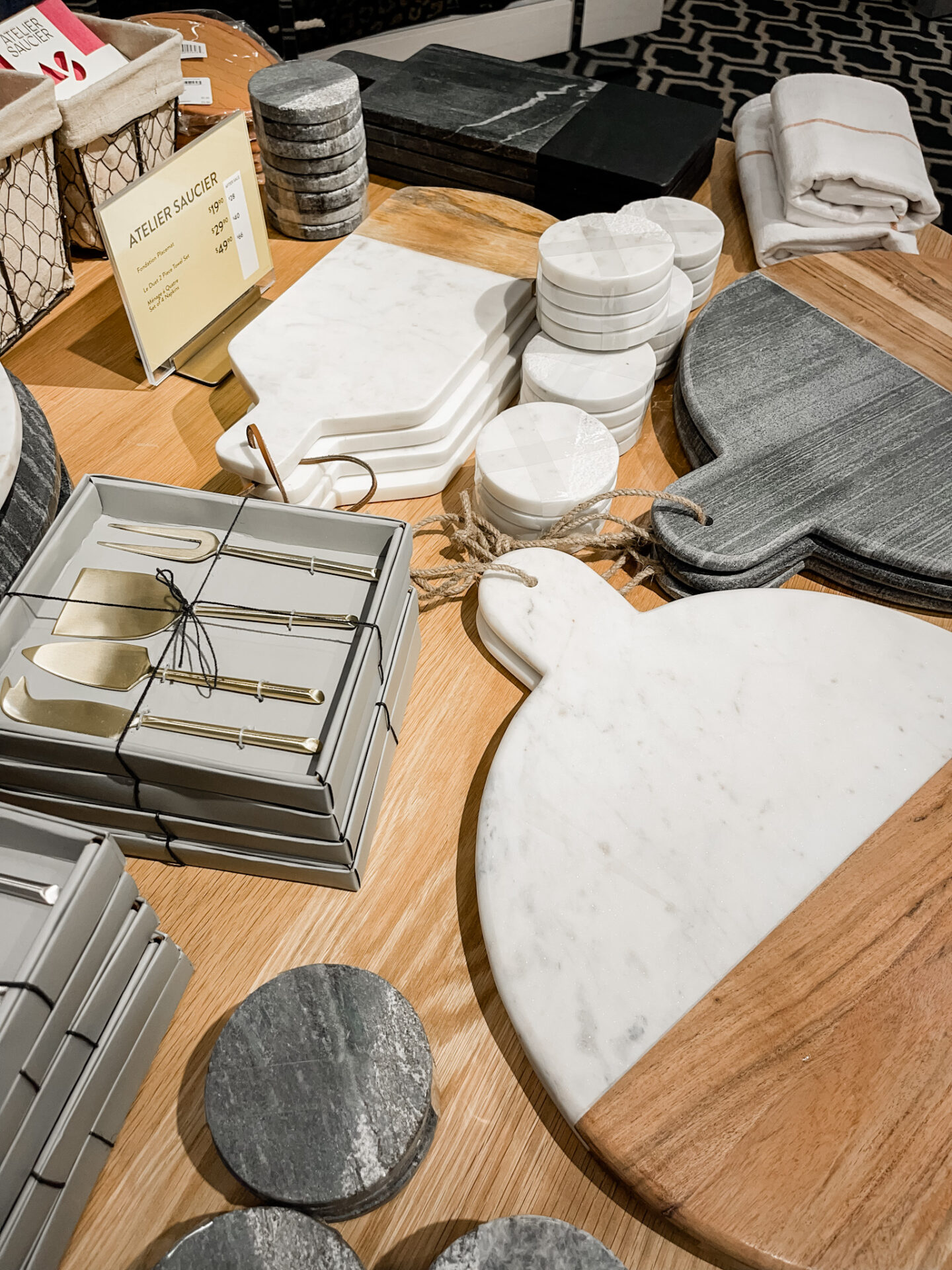 Nordstrom Anniversary Sale by popular Nashville fashion blog, Hello Happiness: image of Nordstrom atelier saucier marble cutting boards, marble coasters, and cheese knives sets. 