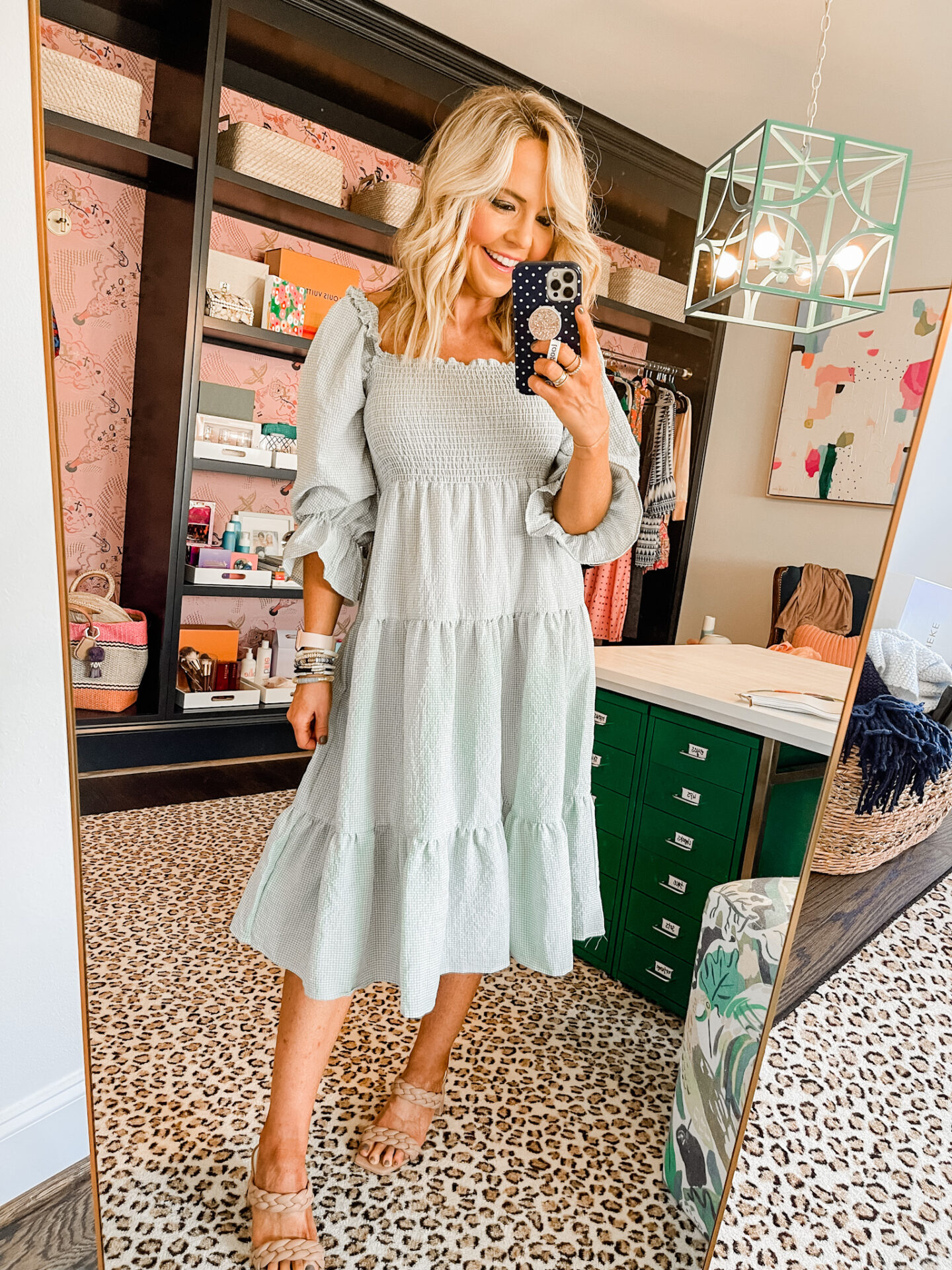 Amazon Favorites by popular Nashville fashion blog, Hello Happiness: image of Natasha Stoneking wearing a Amazon cotton plaid pff sleeve midi dress.