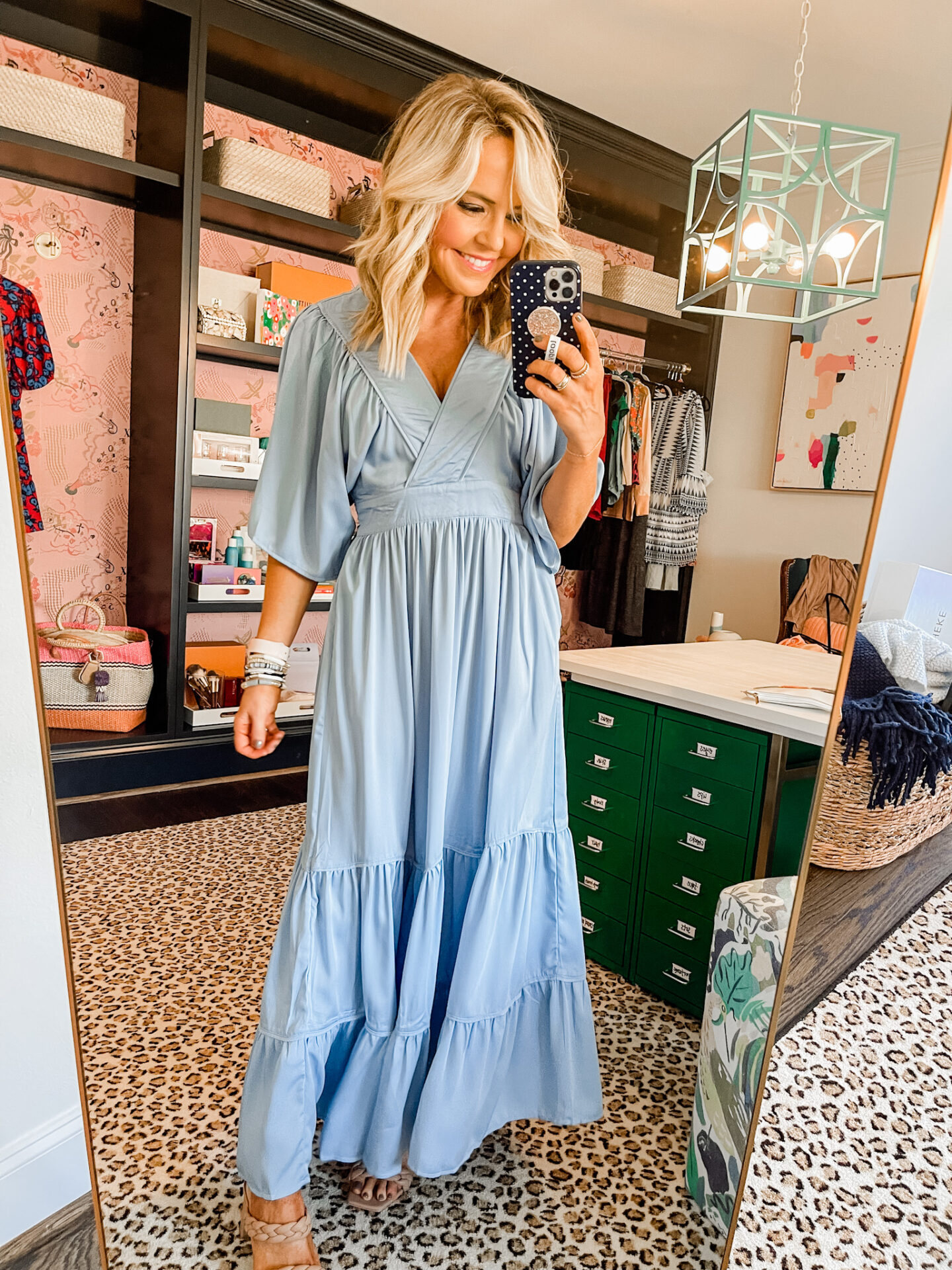 Amazon Favorites by popular Nashville fashion blog, Hello Happiness: image of Natasha Stoneking wearing a Amazon baby blue ruffled maxi.
