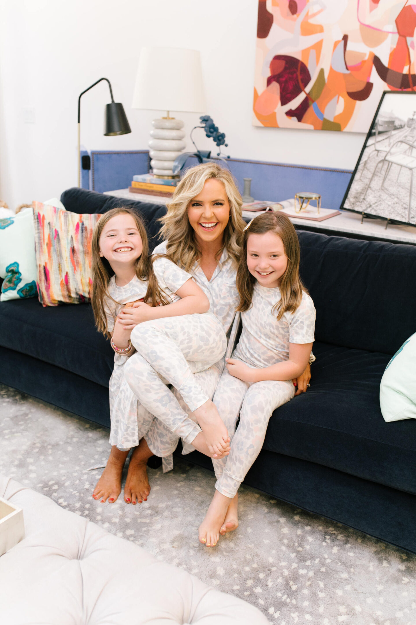 Mommy and Me Pajamas by popular Nashville fashion blog, Hello Happiness: image of a mom and her two daughters wearing leopard print Soma Intimates mommy and me pajamas.