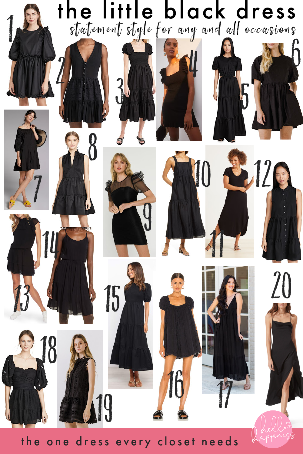 Little Black Dress by popular Nashville fashion blog, Hello Happiness: collage image of black mini dresses, black midi dresses, and black maxi dresses.