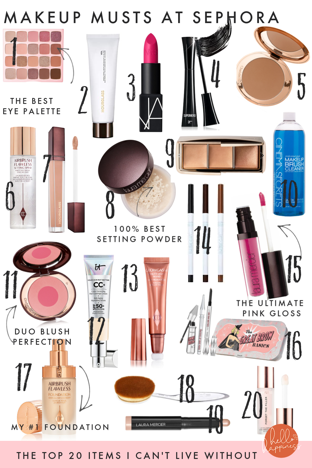 Sephora Beauty by popular Nashville beauty blog, Hello Happiness: collage image of Sephora beauty products.