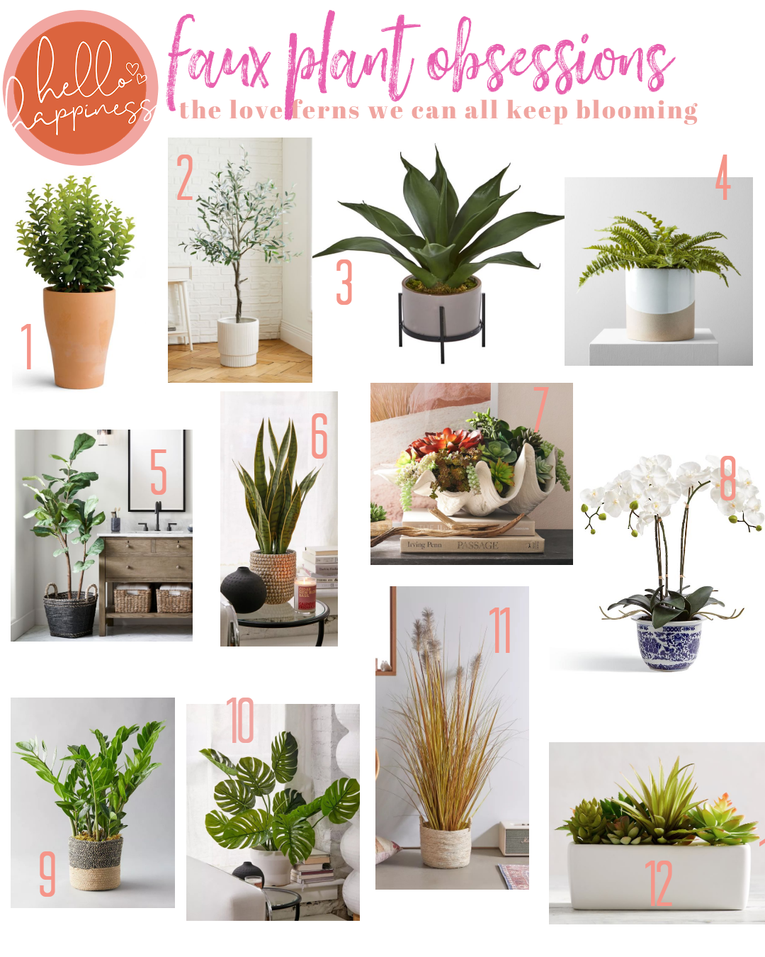 Faux Plants by popular Nashville life and style blog, Hello Happiness: collage image of a faux plants. 