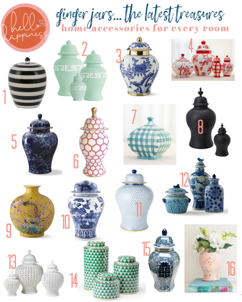 Ginger Jars by popular Nashville life and style blog, Hello Happiness: collage image of various ginger jars. 